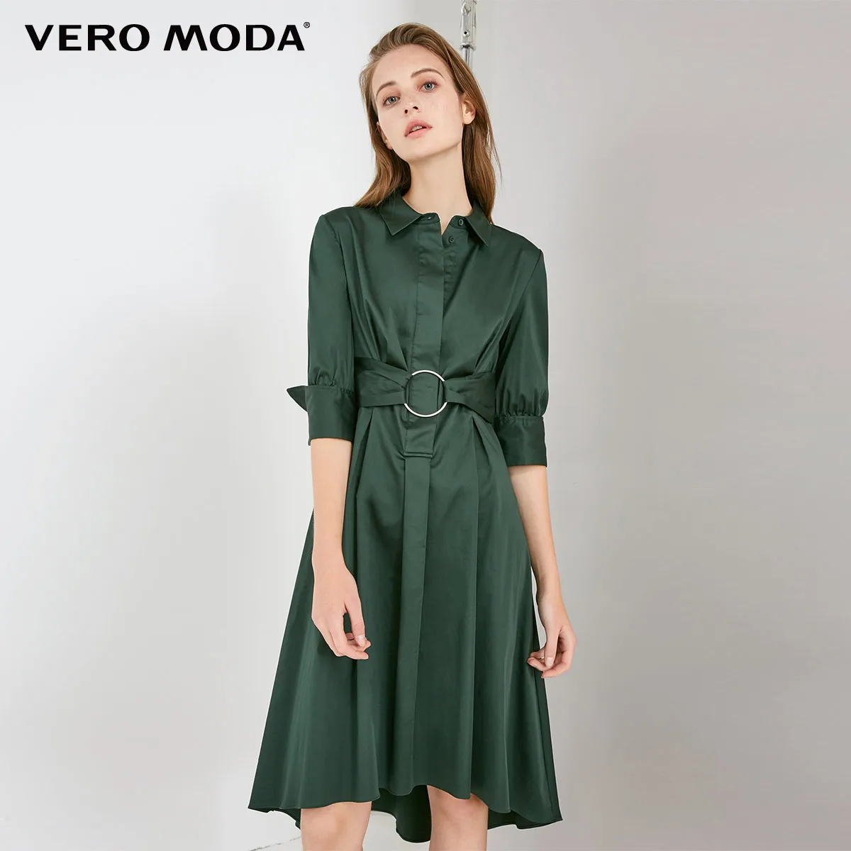 Vero Moda платье женское платье-рубашка с отложным воротником и металлическими кольцами | 31836Z512 - Цвет: Dark safari s