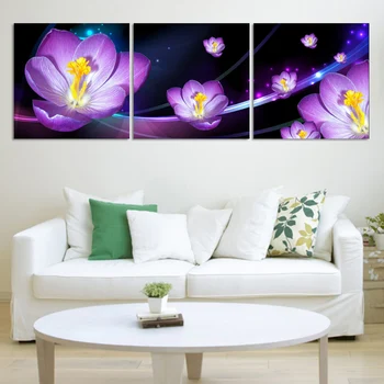 

Modern Blooming purple Flower 3 Piece Painting On Canvas Abstract Art Wall Picture Decor Home hanging painting no frame H202