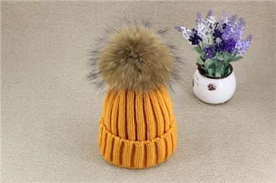Вязаная зимняя шапка из натурального меха енота с помпонами, Женская шерстяная вязаная шапка в подарок, хлопковые шапочки - Цвет: N