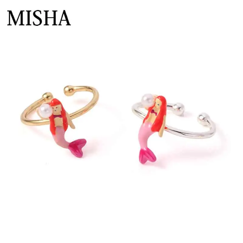 

MISHA New Innovative Retro Adjustable Handmade Ring Original DesignShape Pearl mermaid Ring Fine For Wedding Party Gift L706