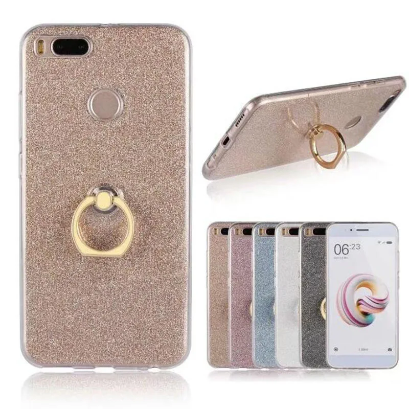 Cover Phone Case For Xiaomi Mi 5X MI5X 5.5&quot TPU Gel Silicone Protection Transparent Shell Flash Glitter Powder Finger Ring Stent |