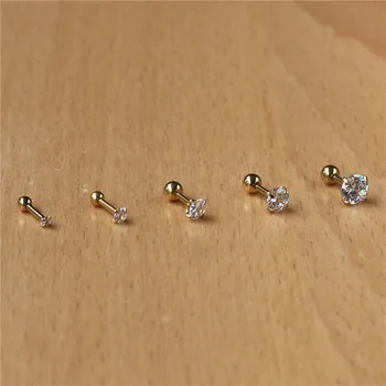 316l Stainless Steel Screw-back Zircon Stud Earrings 2mm to 8mm Classical Style Golden IP Plating No easy Fade Allergy Free