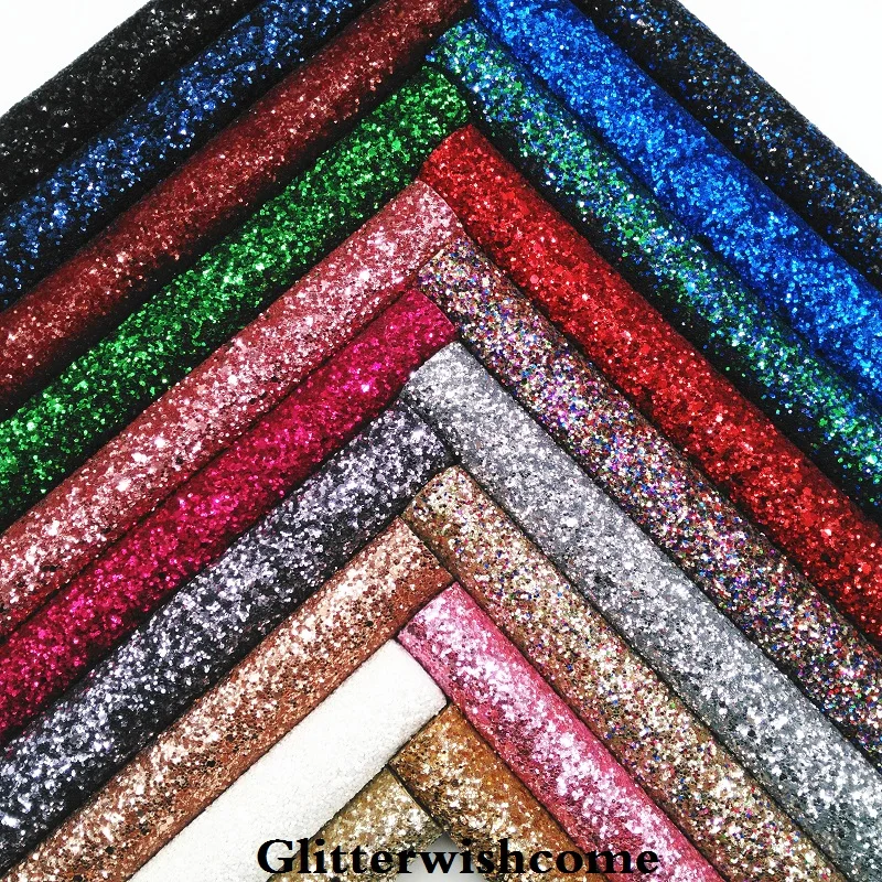 

Glitterwishcome 21X29CM A4 Size Vinyl For Bows, Chunky Glitter Leather fabric Vinyl With Matching Backing for Bows, GM078A