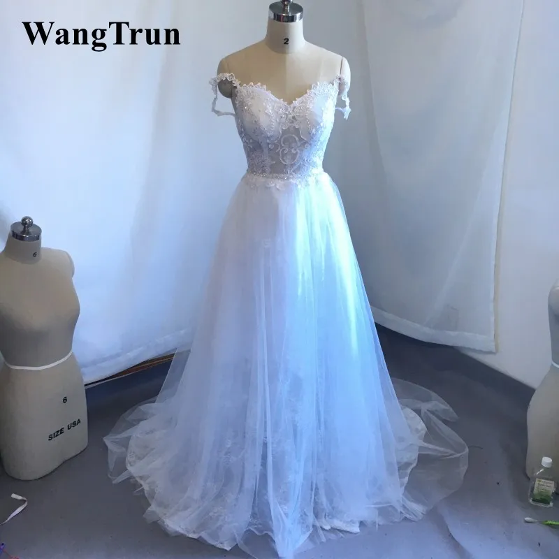 Boho Sexy Illusion Bodice Pearls Lace Appliqued Wedding Dress Backless A Line Beach Bridal Gowns robe mariage | Свадьбы и торжества