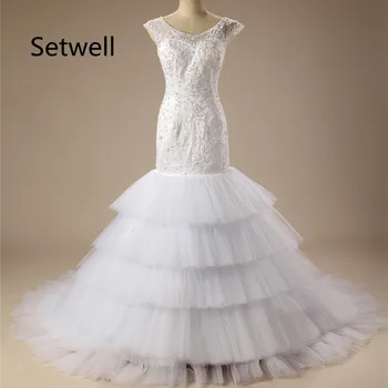 

Setwell High Quality Embroidery Wedding Dresses Charming V-Neck Backless Wedding Gowns Sweep Train Mermaid Wedding Dress