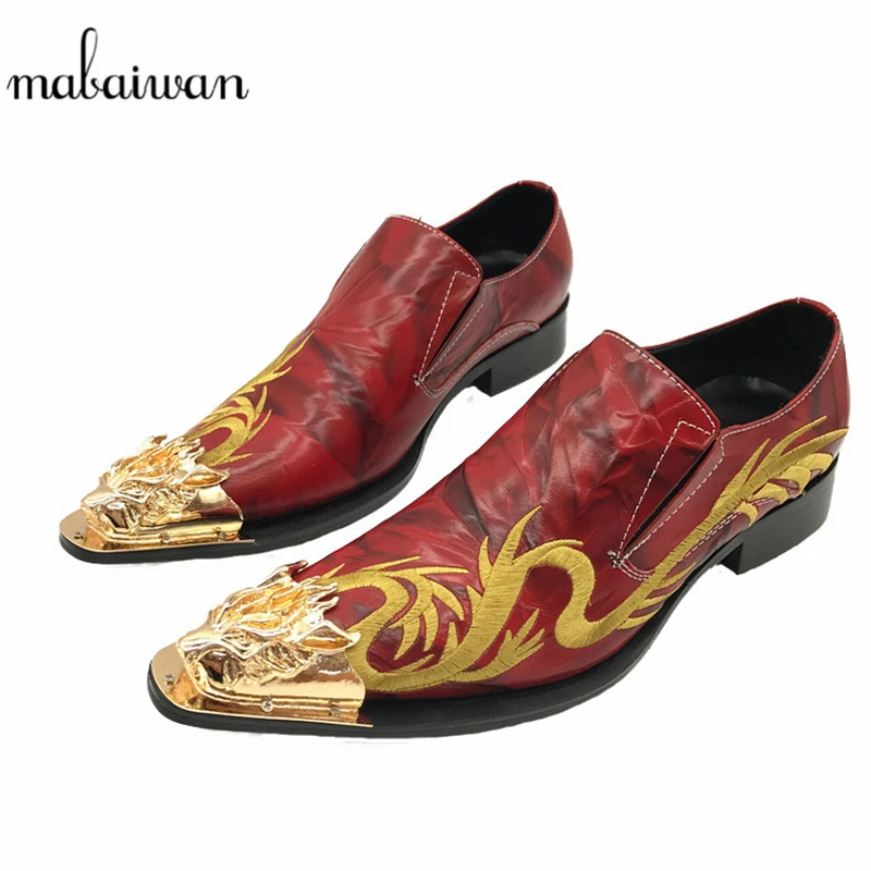 Mabaiwan New Red Wedding Shoes Men Oxfords Fashion Gold Dragon Embroidery Zapatos Hombre Genuine Leather Mens Dress Shoes Flats Mabaiwan New Red Wedding Shoes Men Oxfords Fashion Gold Dragon Embroidery Zapatos Hombre Genuine Leather Mens Dress Shoes Flats