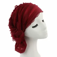 Ночнушка#5002 женская шифоновая гофрированная химиотерапия шляпа шапочки шарф Тюрбан, повязка на голову Кепка повседневные аксессуары для красоты