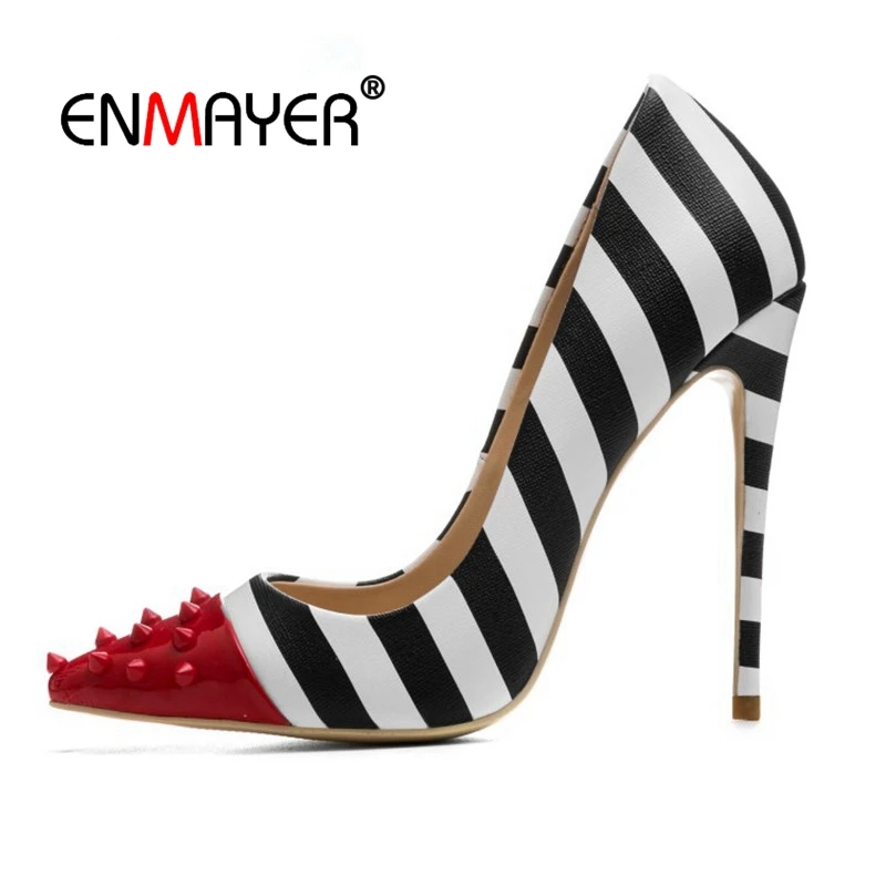 

ENMAYER Women Rivet Fashion Sexy Super High Pumps Basic Thin Heels Pointed Toe Casual Slip-On Pumps Women Size 35-45 LY1256