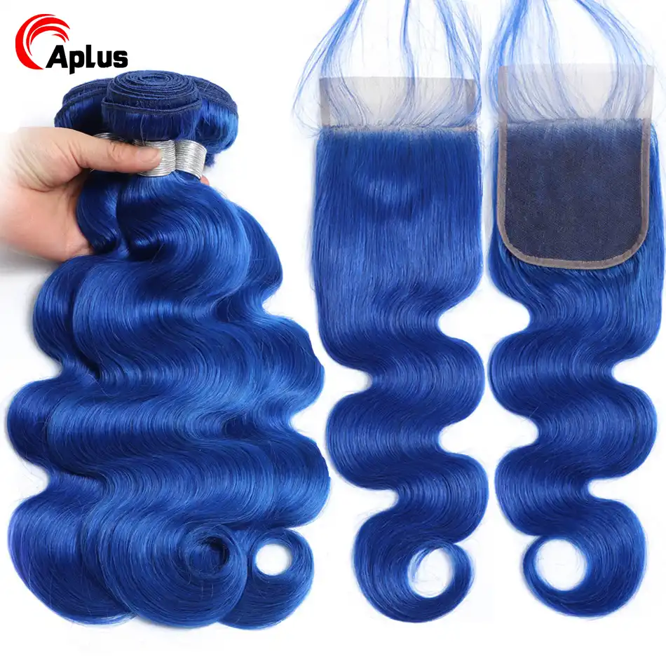 Aplus Blue Hair 3 Bundles With Closure Peruvian Two Tone Color Remy Hair Ombre Body Wave Bundles With Closure With Baby Hair 3 4 Bundles With Closure Aliexpress