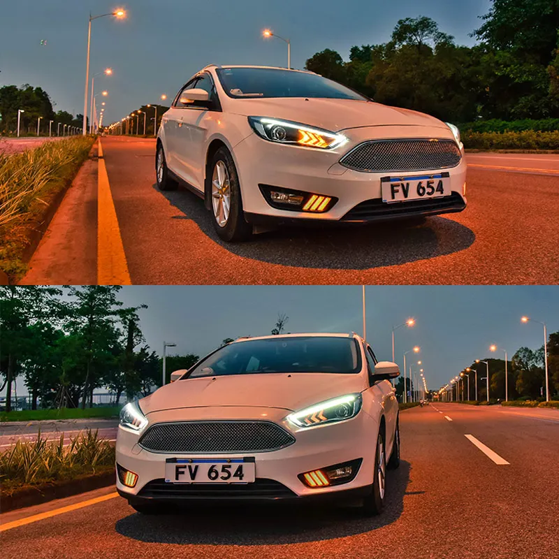 Головной светильник в сборе для Ford Focus левый и правый светодиодный ходовой светильник DRL и Желтый поворотный сигнальный светильник