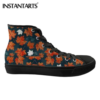 

INSTANTARTS Men's Casual Canvas Shoes Maple Leaves 3D Print Flats Breathable Lace Up Man Shoes High Top Vulcanize Shoes Sneakers