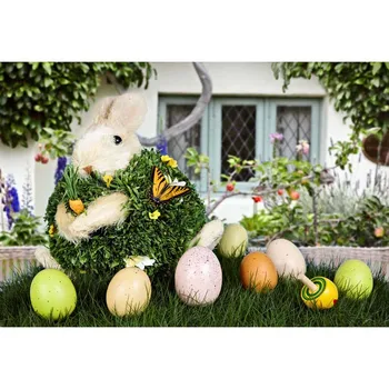 

Easter Photography Background Baby Children Party Colourful Eggs Rabbit Butterfly Flowers Customized Backdrop for Photo Studio