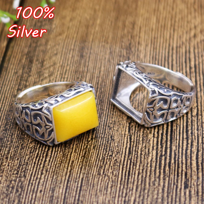 

925 Sterling Silver Adjustable Ring Blanks 12*16mm Rectangle Cabochon Rings Settings Findings for Jewelry Making