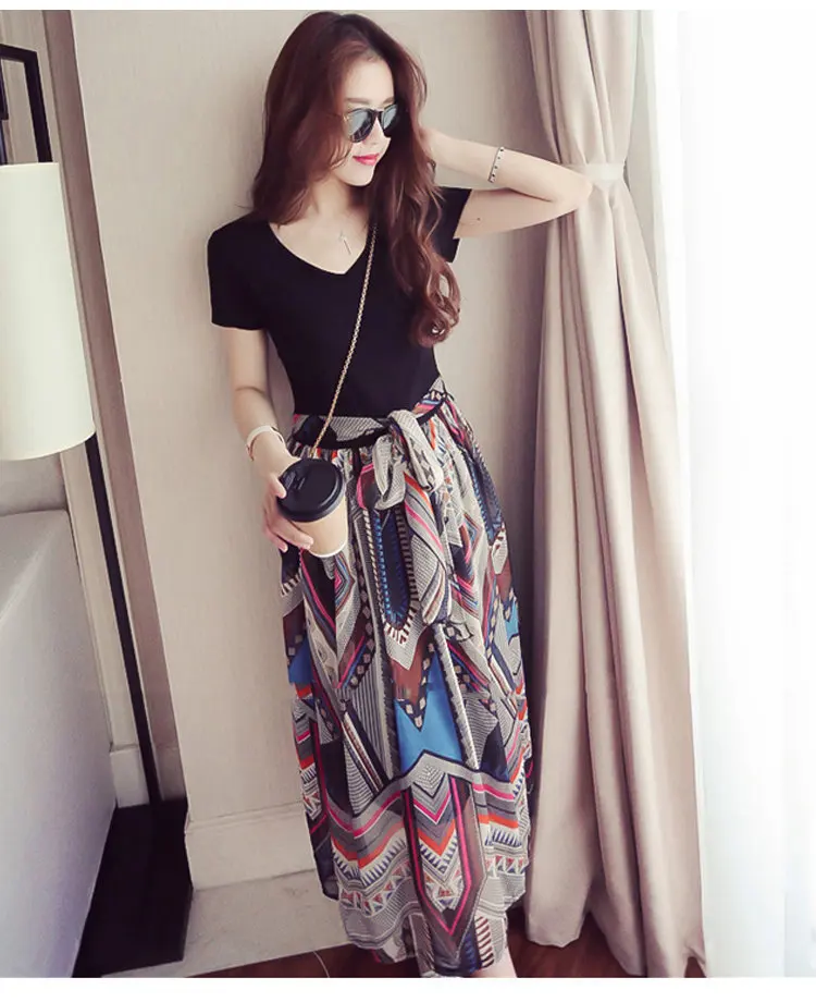 2018 Summer Plus Size Dresses Women Fashion Print Dress Casual Fake Two Pieces Dress Women Short Sleeve Long Vestidos Mujer Dress (2)