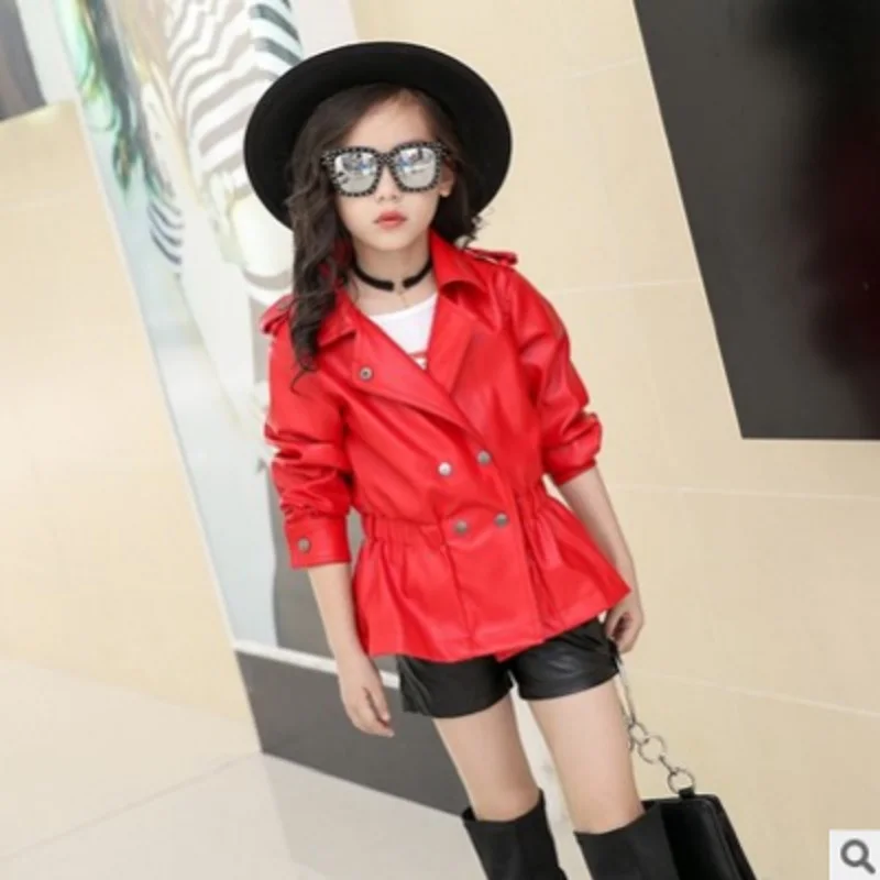 

Children's Faux Leather Jacket Coat Spring and Autumn 2019 New Girls Fashion Faux Leather Jacket 3 Solid Colors Size6-14 ly175