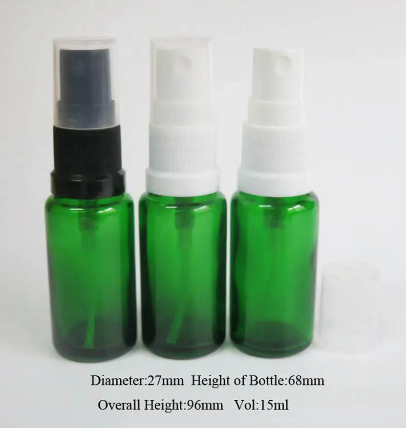 wholesale 100pcs 15ml green amber glass bottle with lotion sprayer
