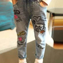 Kindstraum/ г. Джинсы для девочки торговой марки граффити детские джинсы горячих предметов осенние джинсы для девочек, RC621