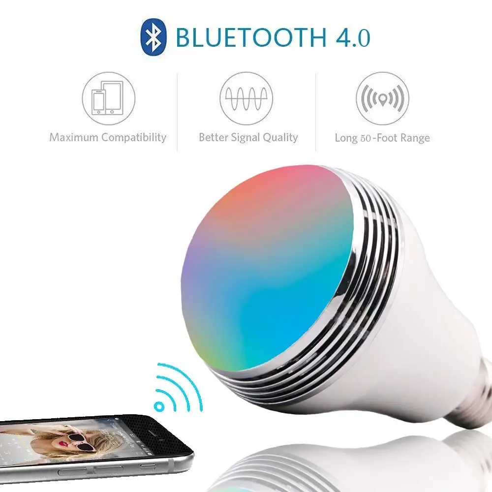 

Bluetooth LED light, speaker Music LED Bulb,Wireless Bluetooth Speaker bulb, RGBW Color Changing Dimmable app remote control