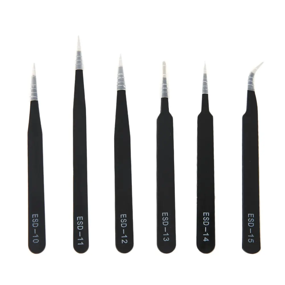 2018 NEW 6pcs/set Portable Size Resists Corrosion Anti-static Tweezers For Repairing Electronic Maintenance Tools Black 2018 NEW 6pcs/set Portable Size Resists Corrosion Anti-static Tweezers For Repairing Electronic Maintenance Tools Black
