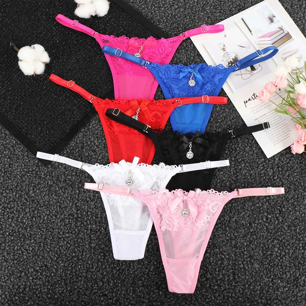Women's Lingerie Lace Embroidery Pearl Panties Underwear Thong Knickers G-string 