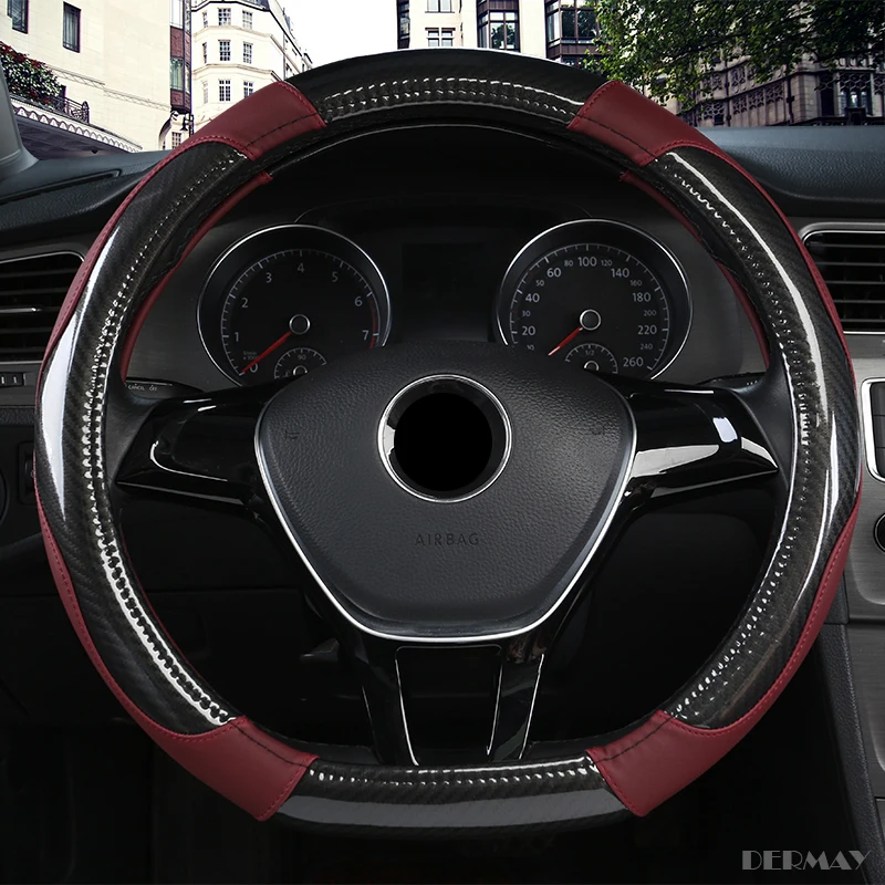 DERMAY D форма Чехол рулевого колеса автомобиля из углеродного волокна+ из искусственной кожи для Citroen C3-XR C4 sega C4L Elysee DS3 DS4 DS5 DS3 DS6 VW Audi - Название цвета: Wine Red