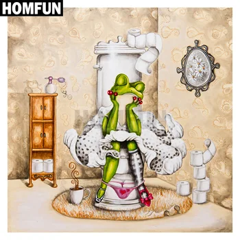 

HOMFUN Full Square/Round Drill 5D DIY Diamond Painting "frog on Toilet" 3D Embroidery Cross Stitch 5D Home Decor A00368