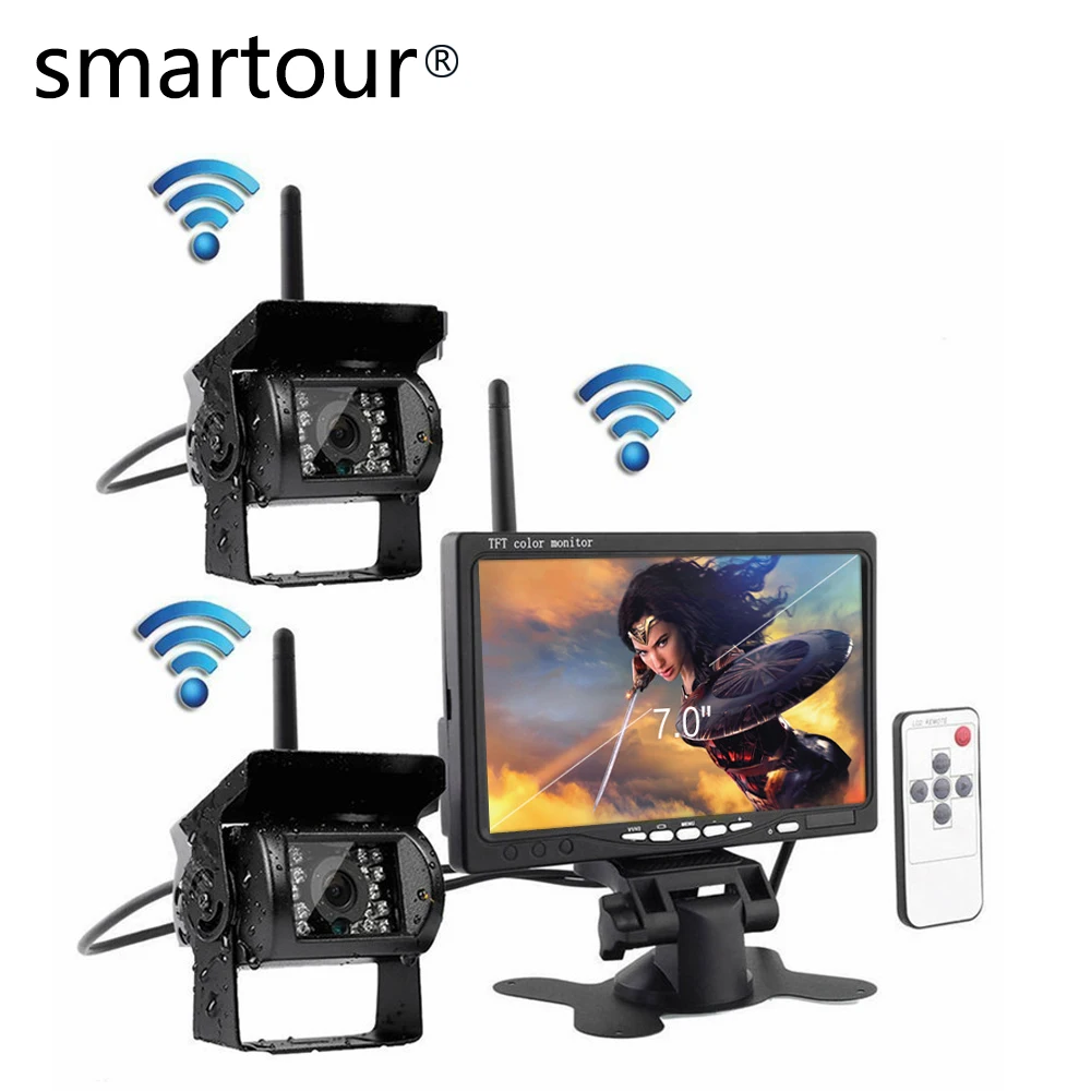 

Smartour car reverse reversing backup rear view camera for trucks bus Caravan Van Camper RV Trailer with Monitor Dual Wireless