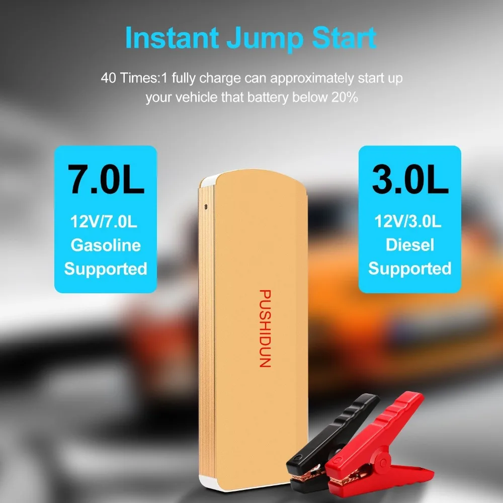 

PUSHIDUN 18000mAh Starter 12V 900A Peak Car Battery Booster With Ordinary Clamps And Two in One USB YuBao Cable