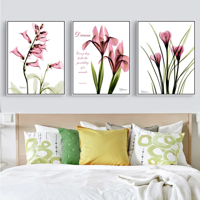 Purple-Flower-Canvas-Painting-Oil-Paint-Pink-Floral-Photo-Home-Decoration-Long-Stem-Leaf-Prints-Office (3)