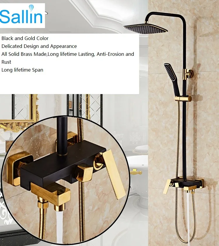 Luxury Bathroom Extensible Bathtub Shower Rail Mixer Faucet Set European Vintage Gold Black Shower Rainfall Faucet Mixer Set