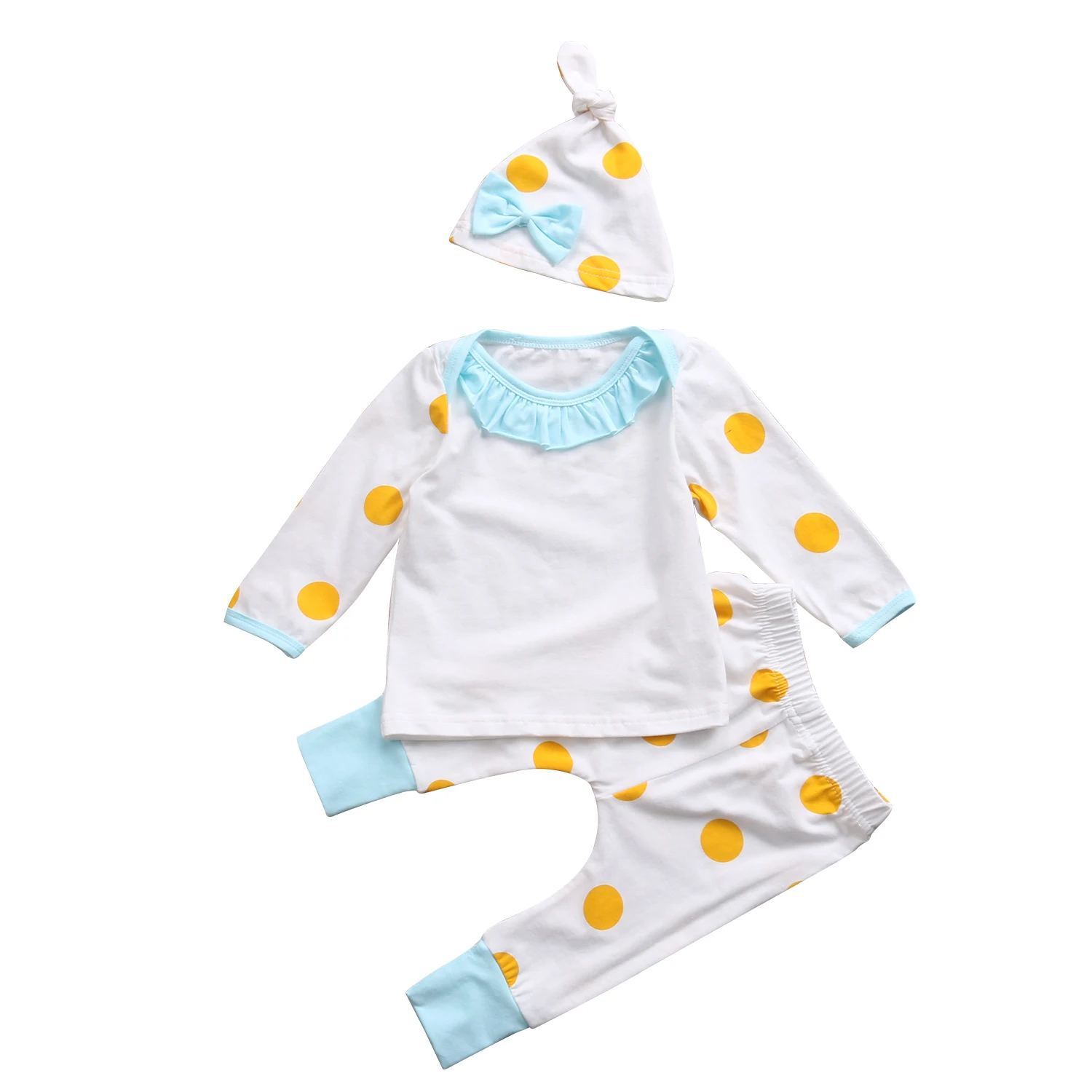 Baby girl boy Clothes Set Autumn Cute Polka Dot Set Newborn Baby Girls Boy Long Sleeve T-shirt Top+Long Pants+Hat Outfits
