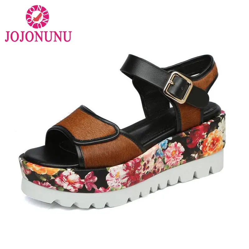 

JOJONUNU Real Leather Fashion Sandals Women Daily Platform Summer Spring Shoes Women Flowers Office Lady Footwear Size 33-43