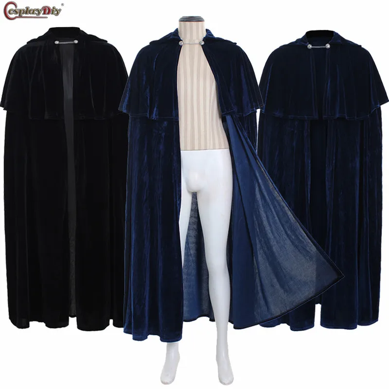 

Cosplaydiy Velvet Cape Men Halloween Cloaks Wrap Stole Christmas Jacket Long Overcoat Cosplay Props Black / Blue