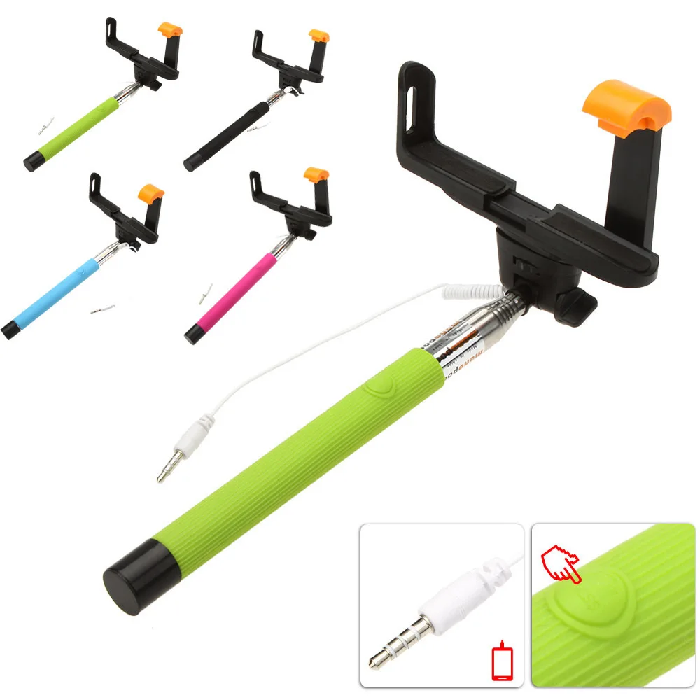 Wired Cable Remote Shutter Extendable Selfie Monopod Handheld Stick for iPhone Samsung Sony IOS 5 0