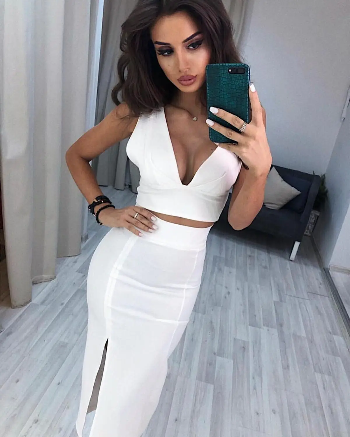 

Hot Sale Solid Nude Sexy V Neck Black White 2 Piece Bandage Dress 2019 Designer Fashion Party Dress Vestido