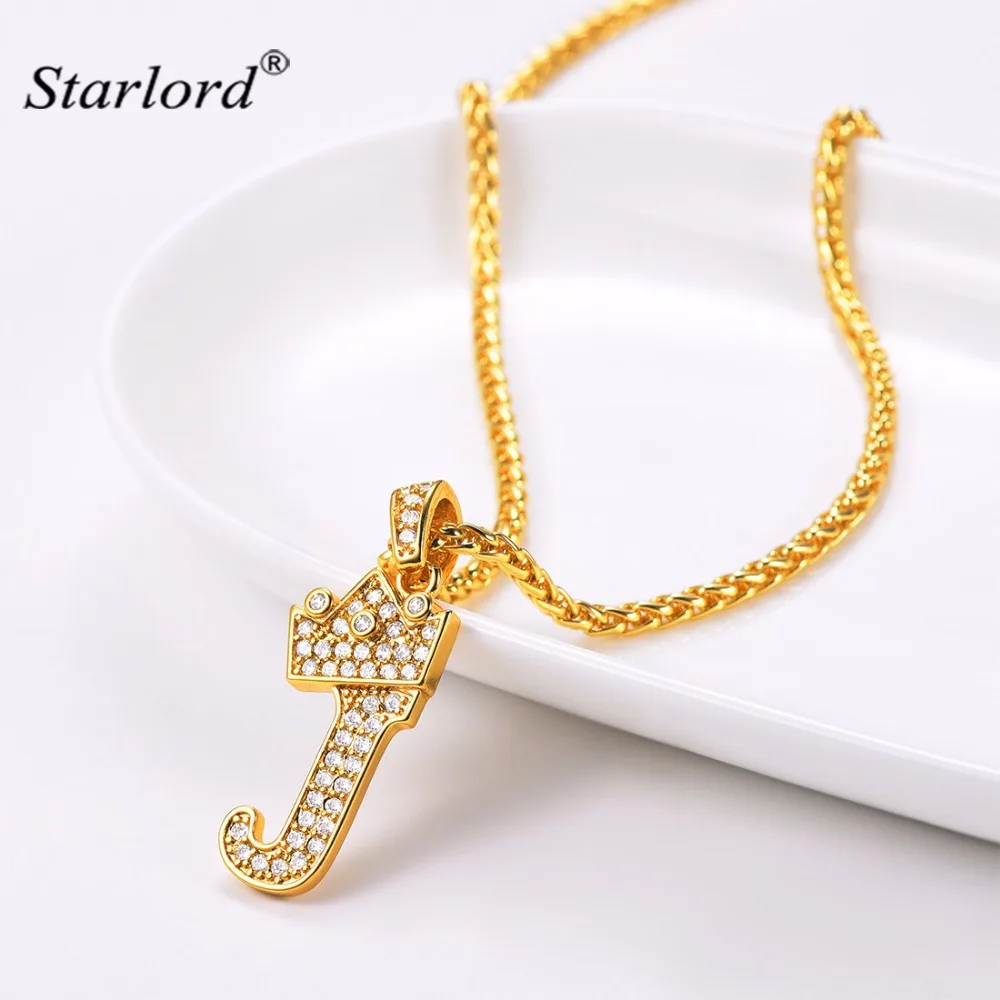 Crown Letter J Necklace Initial Necklace 26 Alphabet Jewelry Personalized Gift Cubic Zirconia