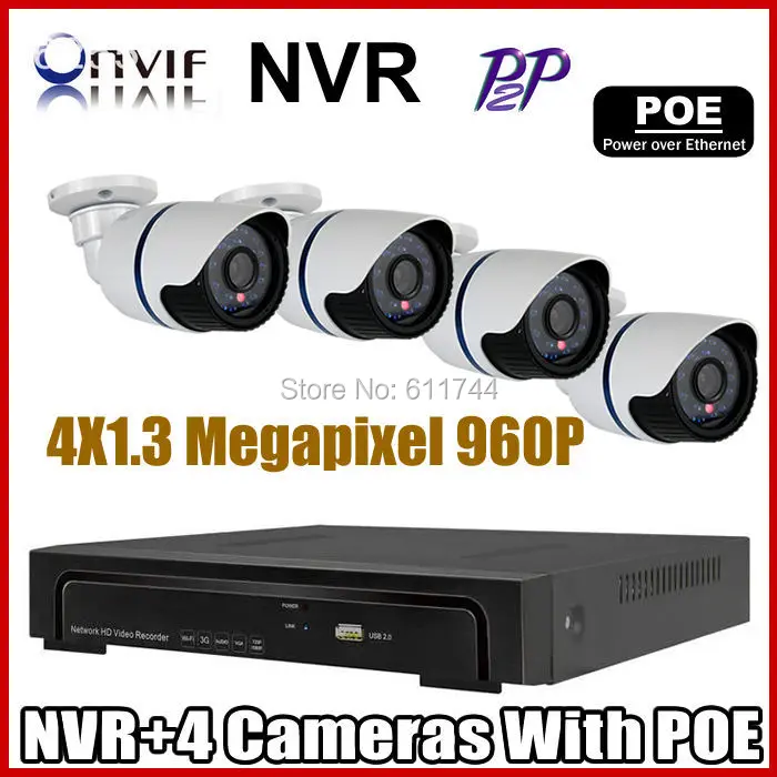 

Best price Sunvision POE NVR Kits for CCTV Security System 4pcs 1.3Megapixel 960P IP Cameras 4CH Onvif Recorder HDMI NVR Kits