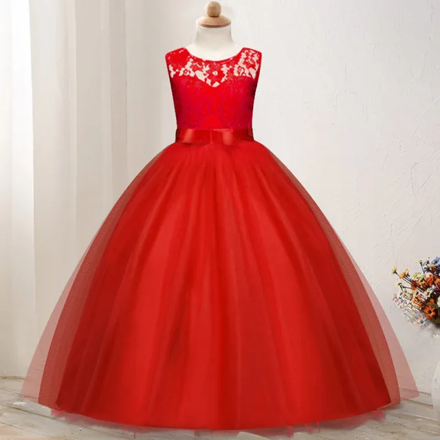 Kids dresses for girls Teenage party princess dress red white dress