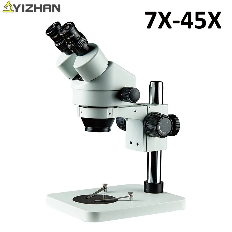 

biological microscope Binocular Zoom Stereo Microscope 7X-45X Magnification WF10x Eyepiece 0.7X-4.5X Zoom Objective with Pillar