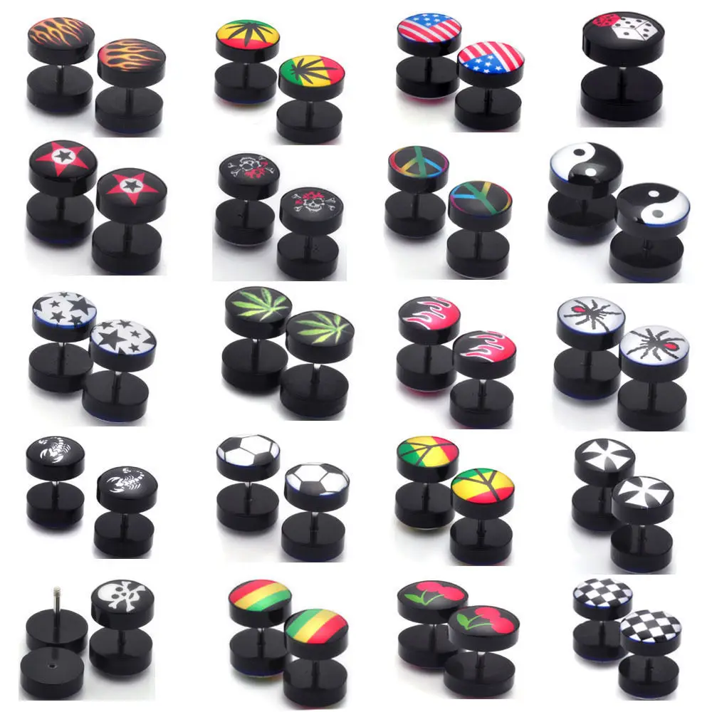 36pcs Lots Mixed Style Acrylic Skull Fake Ear Tunnels Screw Plugs Earlets Gauges | Украшения и аксессуары