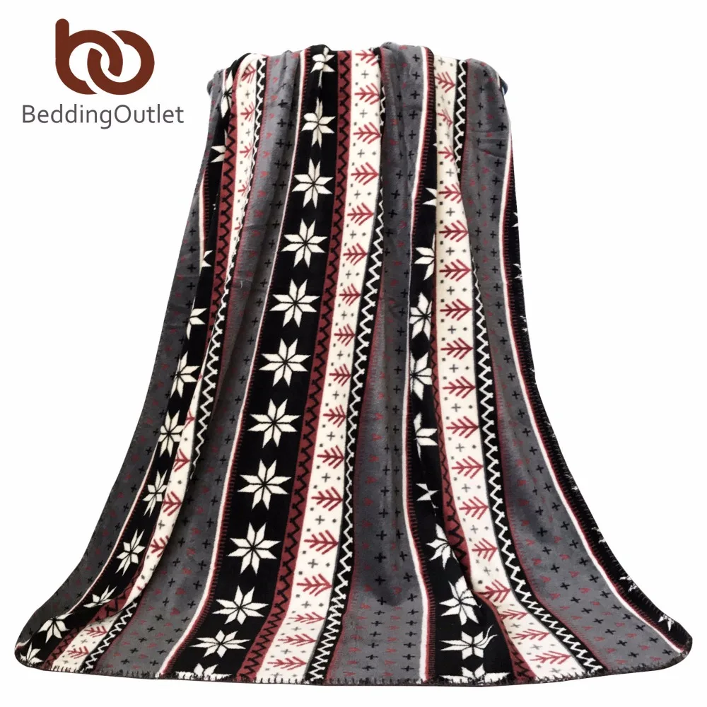 

BeddingOutlet Snowflake Blanket Gray and White Soft Bedclothes Striped Flannel Blanket Christmas Bedding 100cmx150cm