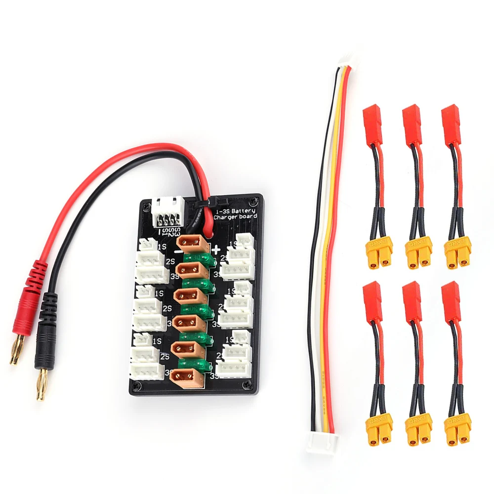 1 3S XT30 Plug Li Po Battery Parallel Charging Board 6pcs XT30 Male to JST Female Cables for