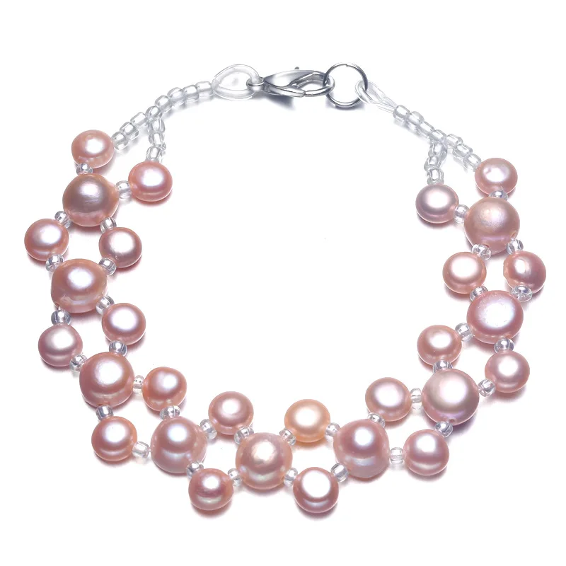 

Fashion White Pink Freshwater Pearls Bangle Real Natural Three Layers Pearl Bracelet For Women Wedding Fine Jewelry Party Gift