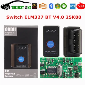 

2019 New Mini ELM 327 Bluetooth 4.0 with Power Switch ELM327 V1.5 25K80 For IOS Android OBD2 Diagnostic Scanner Tool Free Ship