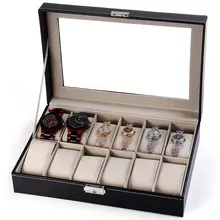 Professionnel 12 Grille Slots Bijoux Montres Affichage De Stockage de Boîte Carrée Cas À L’intérieur de Conteneurs Organisateur Box Holder caixa relogio