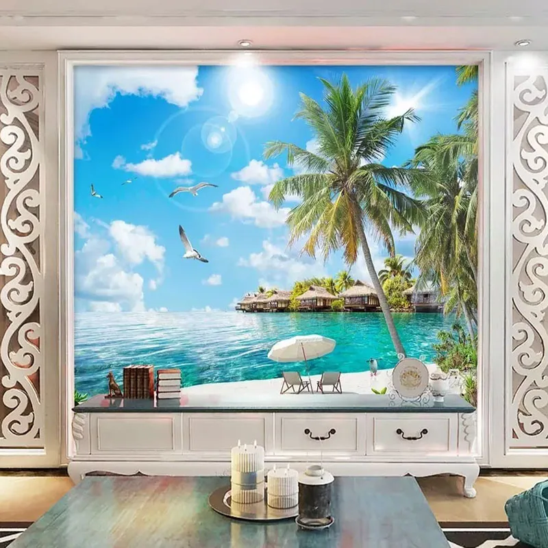 На заказ любой размер 3D фото обои покрытие стен Гавайи морской пейзаж Кокосовая пальма пейзаж Большая фреска Гостиная Декор стены ткань