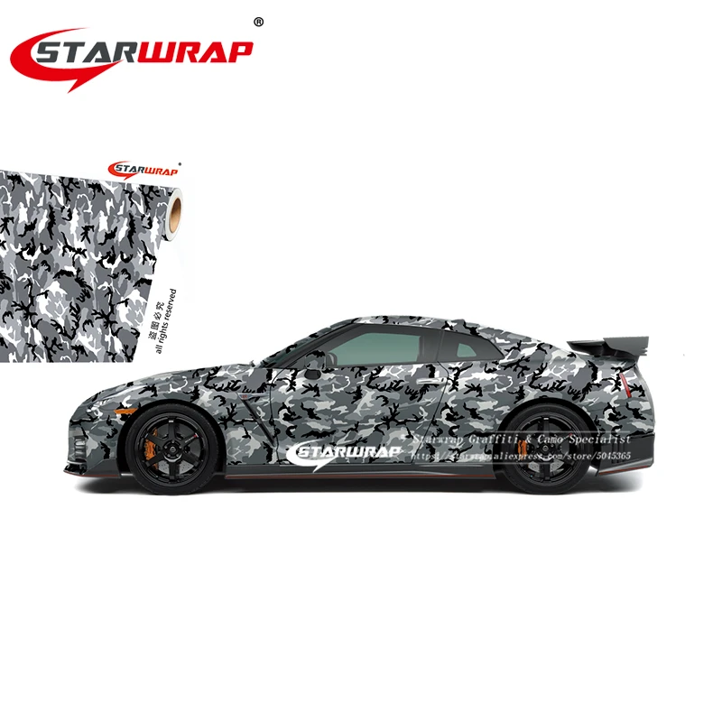 

Starwrap Car styling Arctic Camo Vinyl Car Wrap Military Black White Grey Camouflage Film Jungle Car Motocycle Outboard Decal