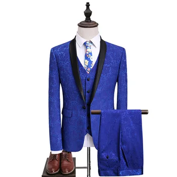 

Blue High quality mens three-piece set large size 5xl Men Suit Jacket+Vest+Pants Wedding Banquet suit Blazer