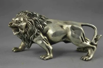 

195SHUN Collectible Decoration Old Miao Silver Carve Fierce lion Statue
