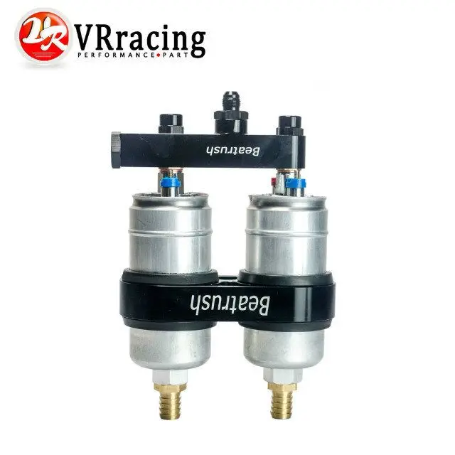 VR RACING Twin 044 Fuel Pump Billet Aluminium Assembly OUTLET Manifold In Black with fuel pump